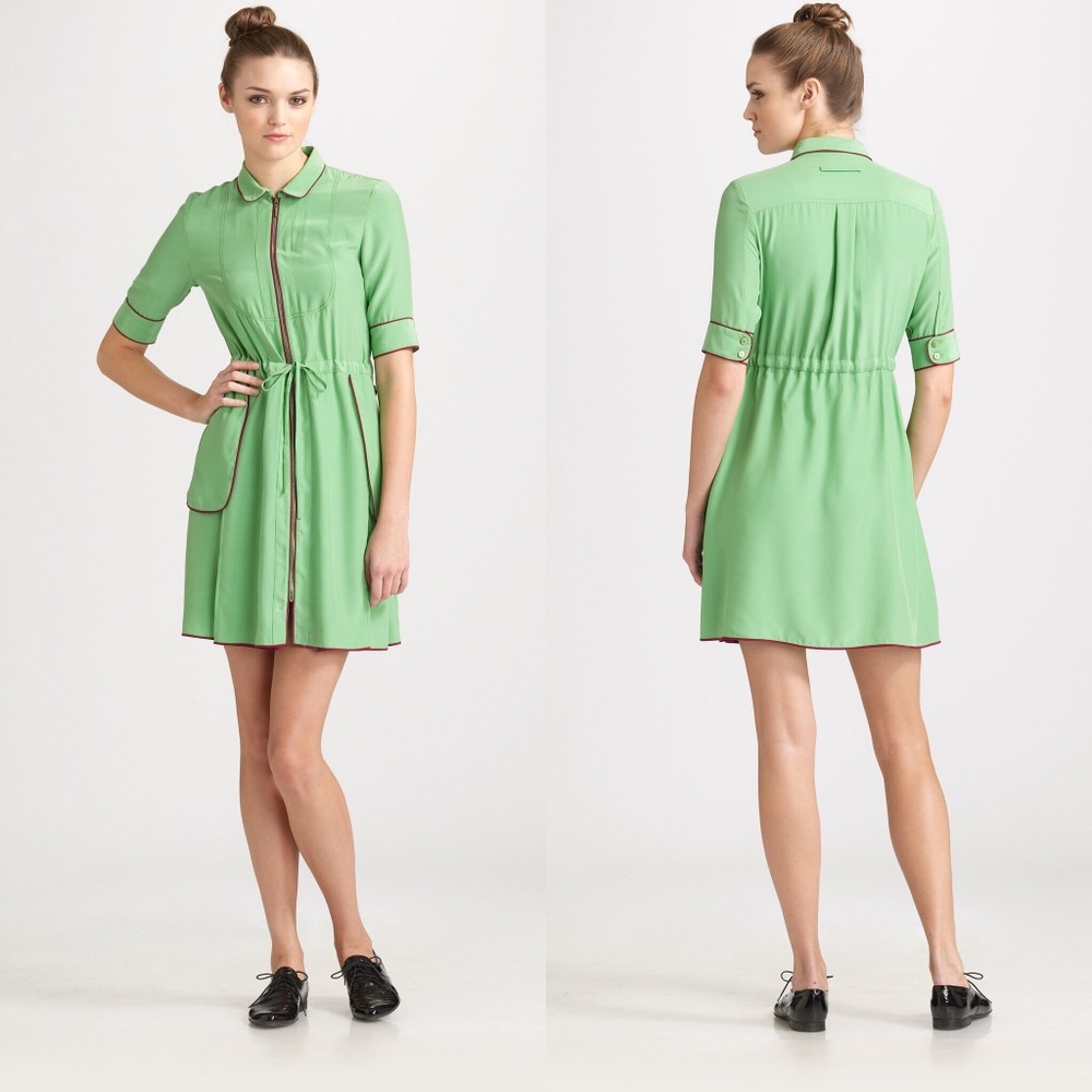 Z Spoke by Zac Posen Light Green Shirt Dress with Contrast Trim